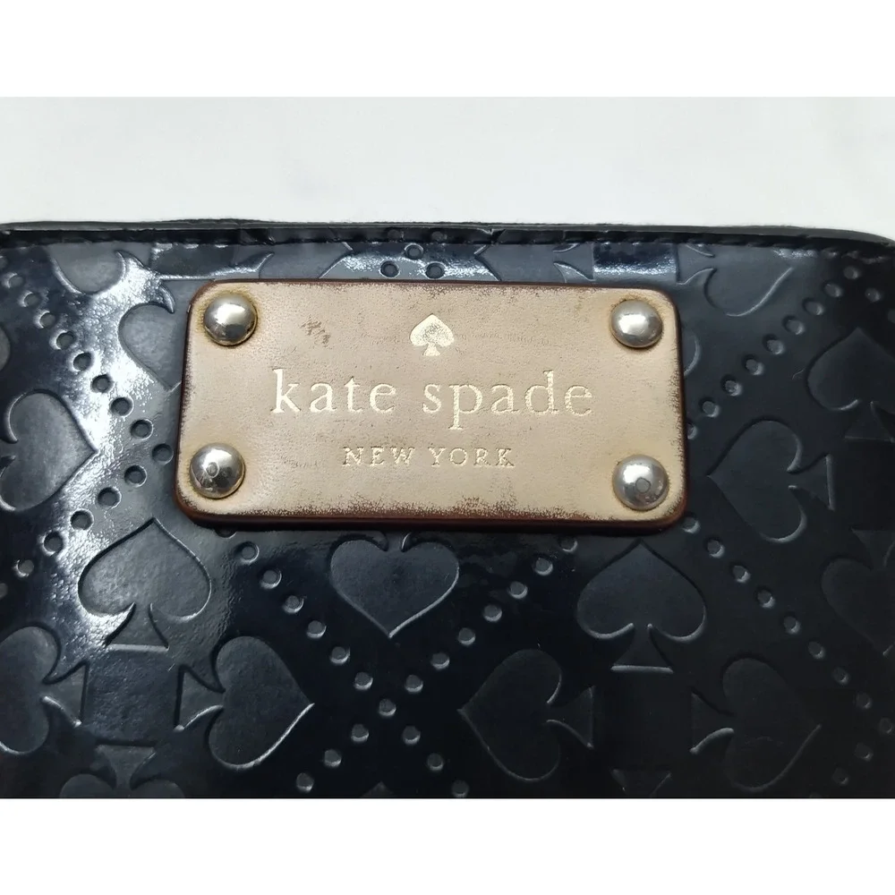 Kate Spade Black Leather Zip Around Credit Card Square Wallet